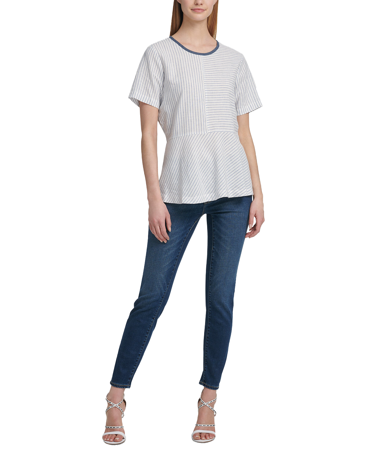DKNY Women Mixed Striped Peplum Top