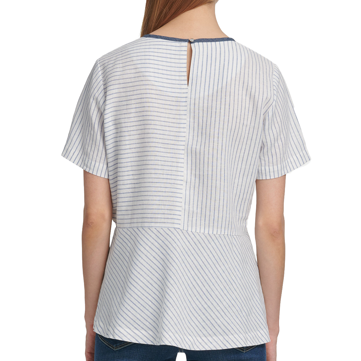 DKNY Women Mixed Striped Peplum Top