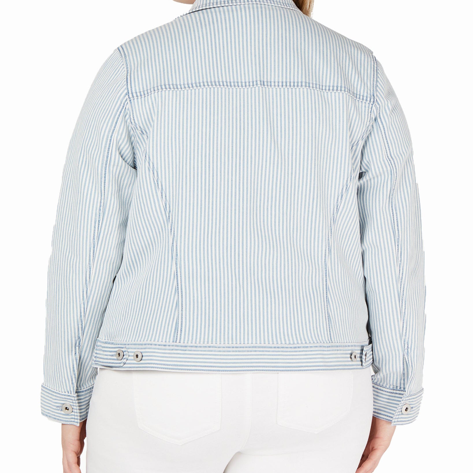 Style & Co Women Plus Basic Striped Jean Jacket