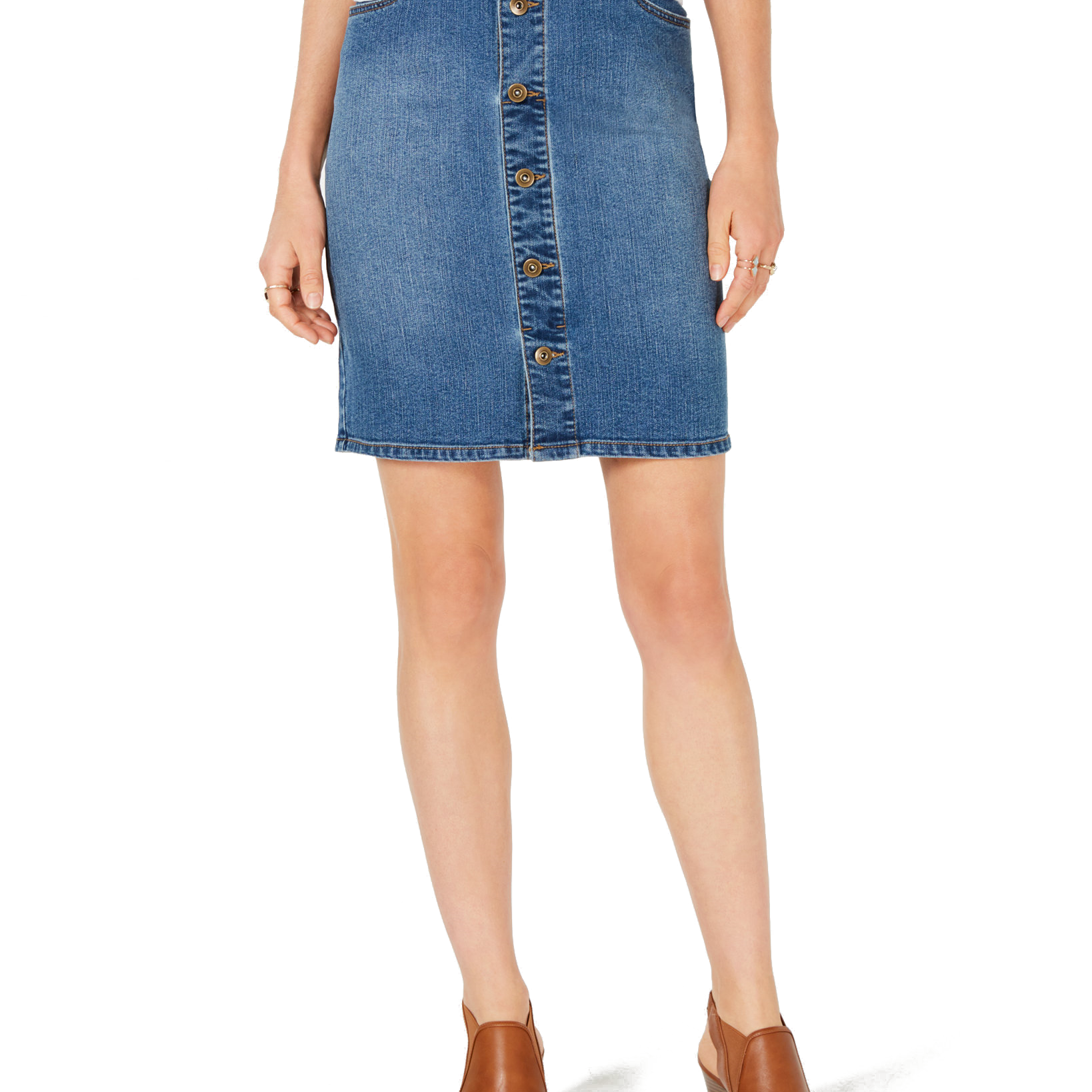 Style & Co Women Petite Button Down Denim Skirt Lex