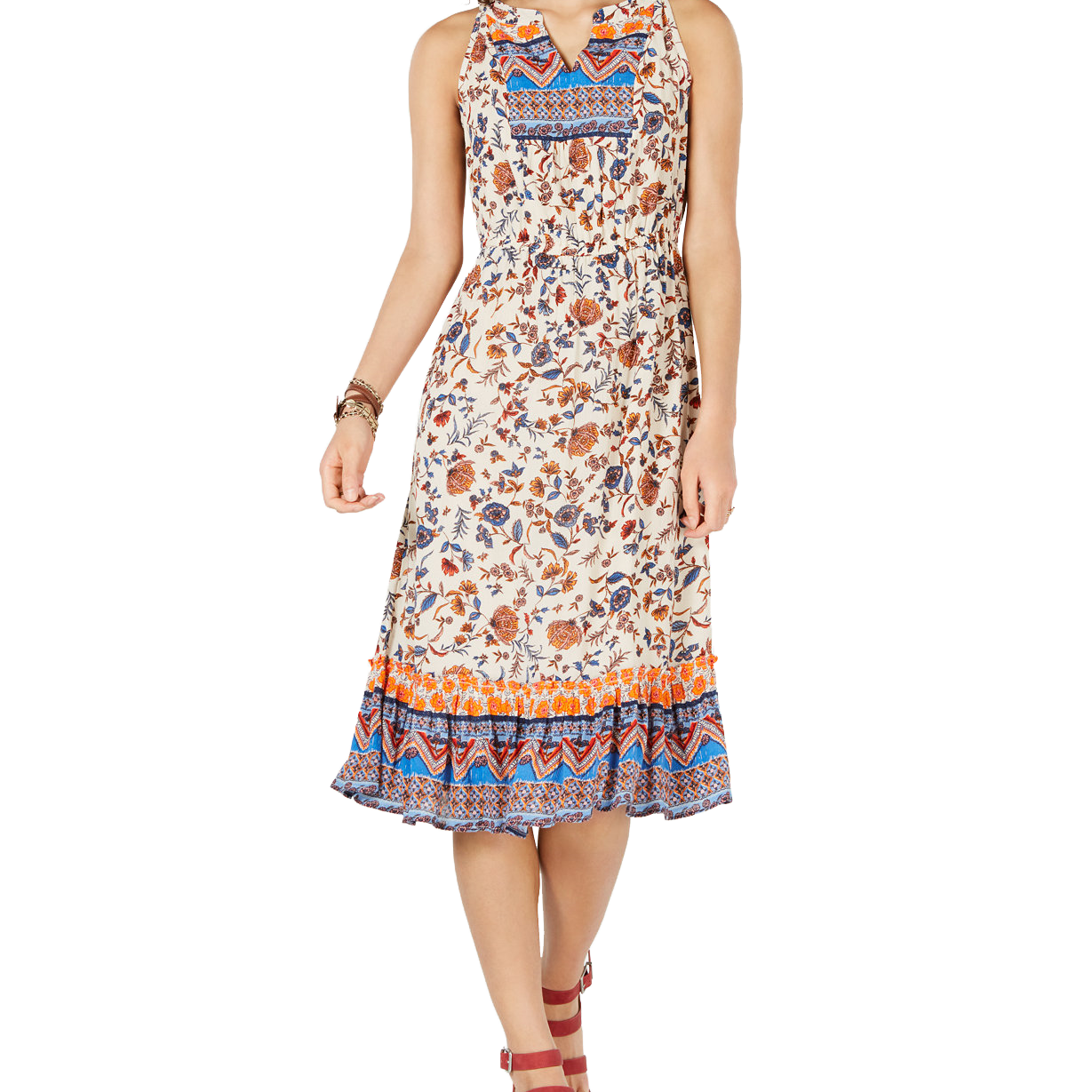 Style & Co Women Petite Paisley Flower Midi Dress Summertime Mix