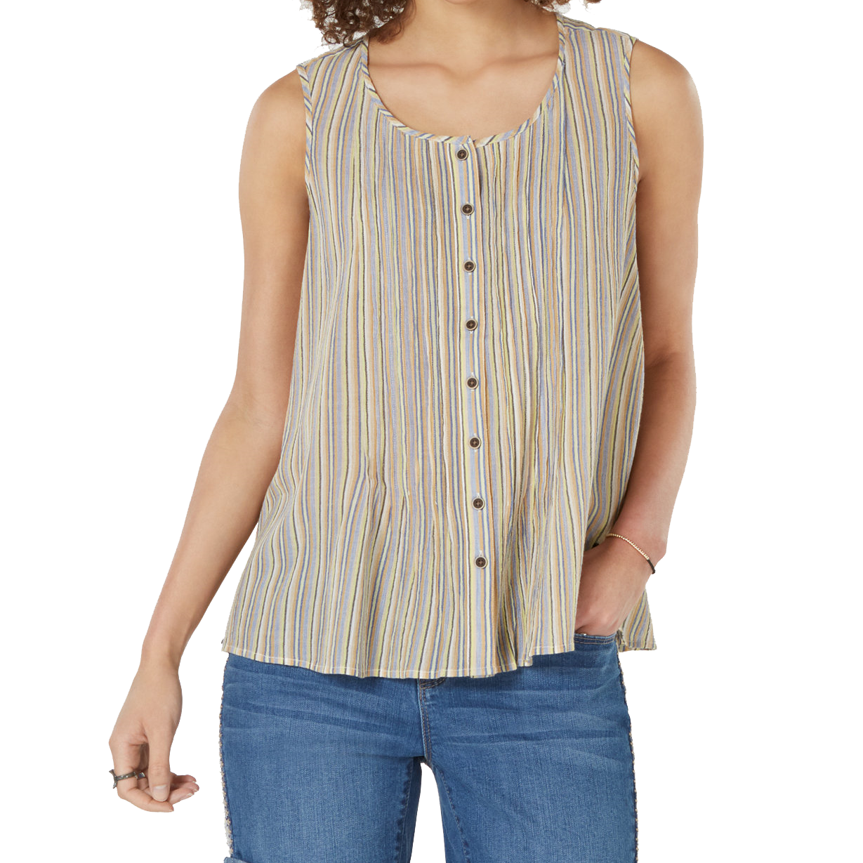Style & Co Cotton Striped Button Front Top Grove Stripe
