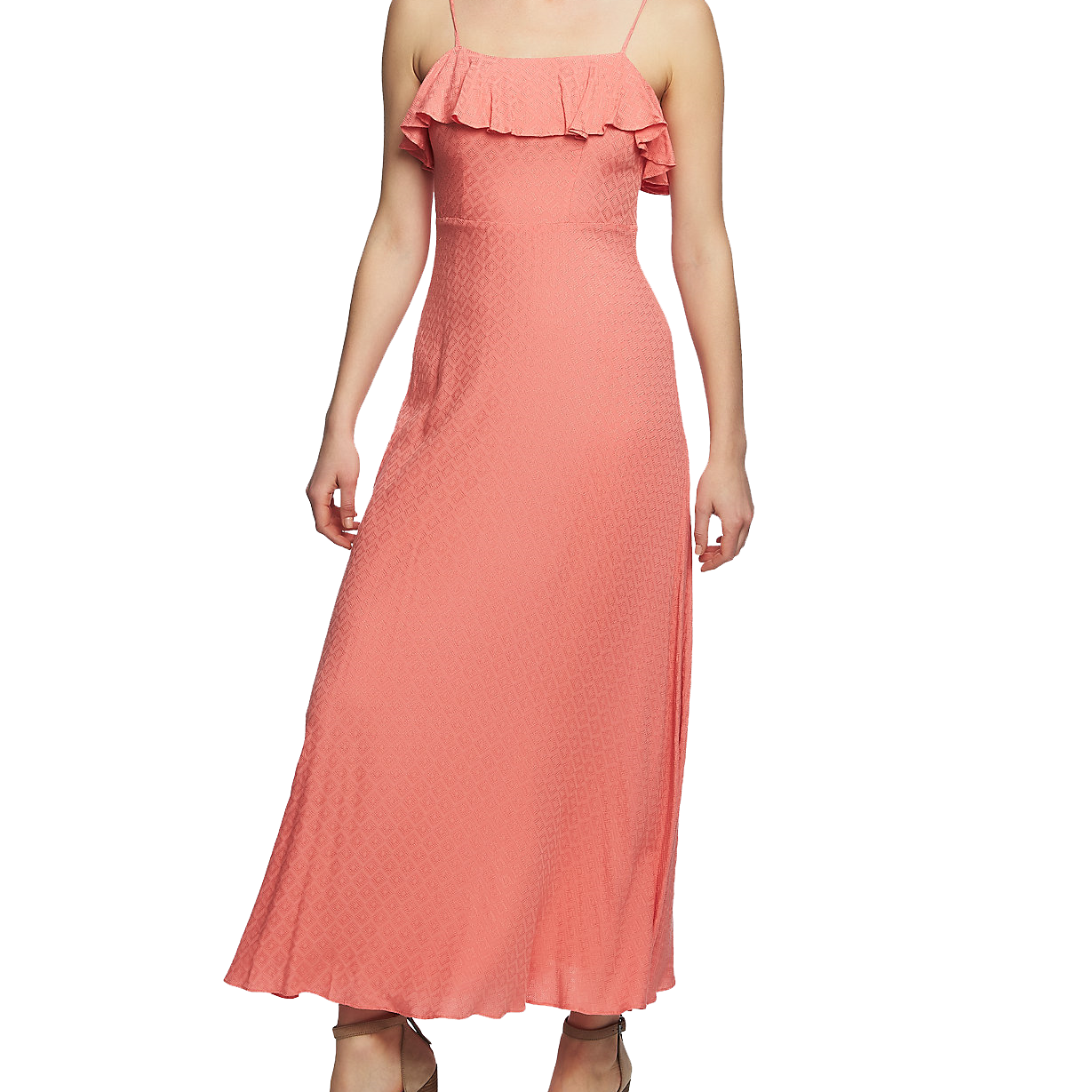 1.STATE Women Ruffle Trim Maxi Dress Coral Coast