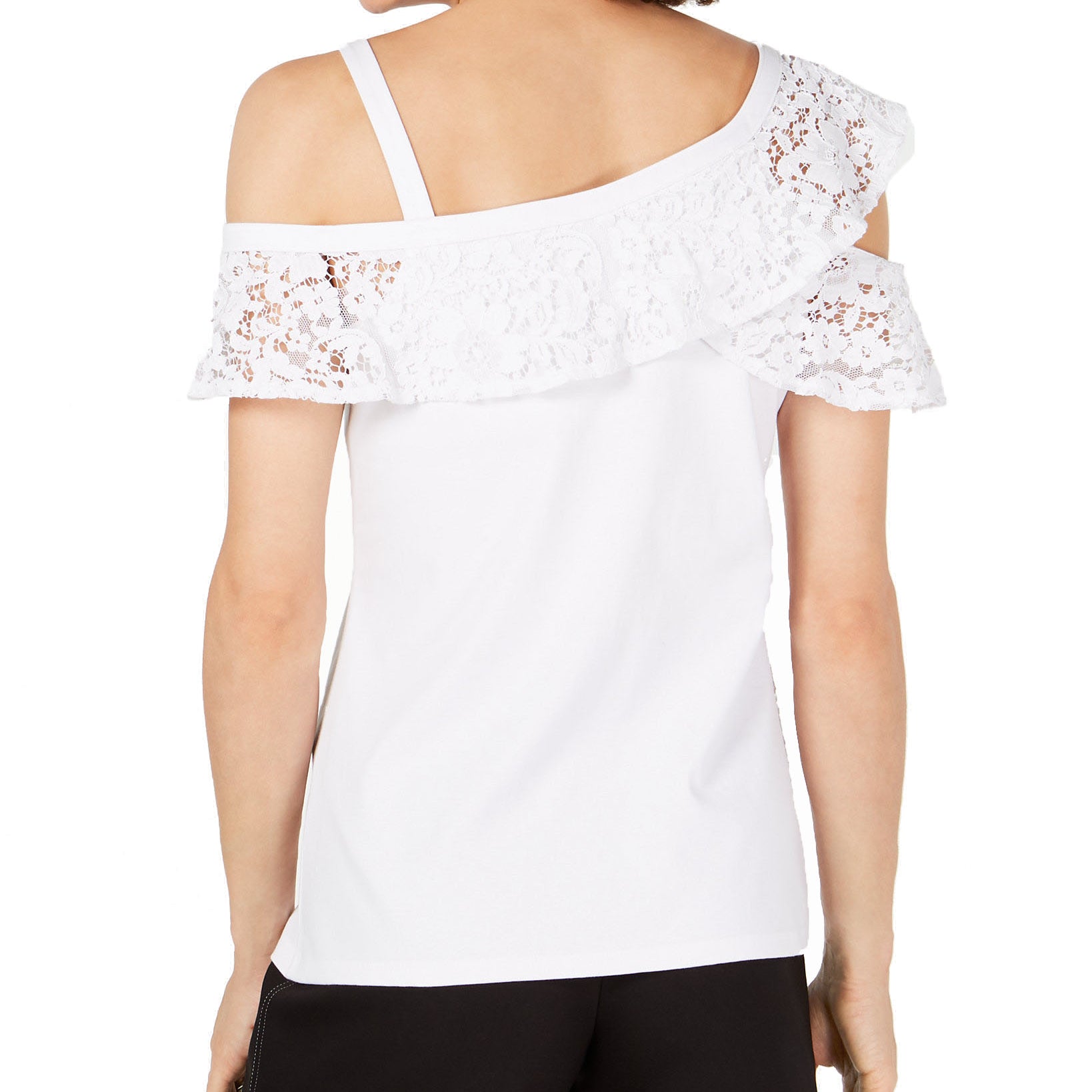 INC International Concepts Women Lace Ruffle Cold Shoulder Top