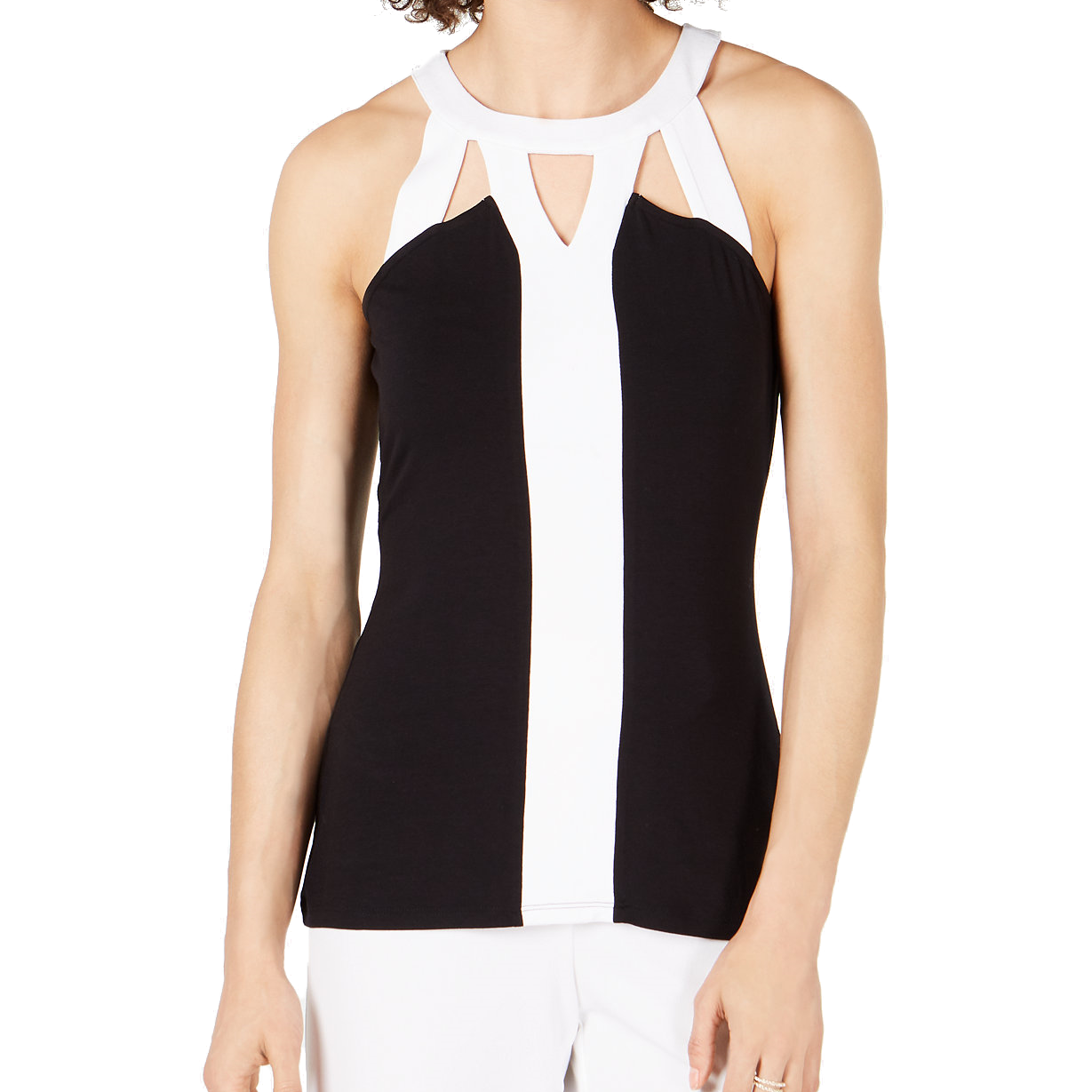 INC International Concepts Women Petite Colorblocked Tank Top Deep Black