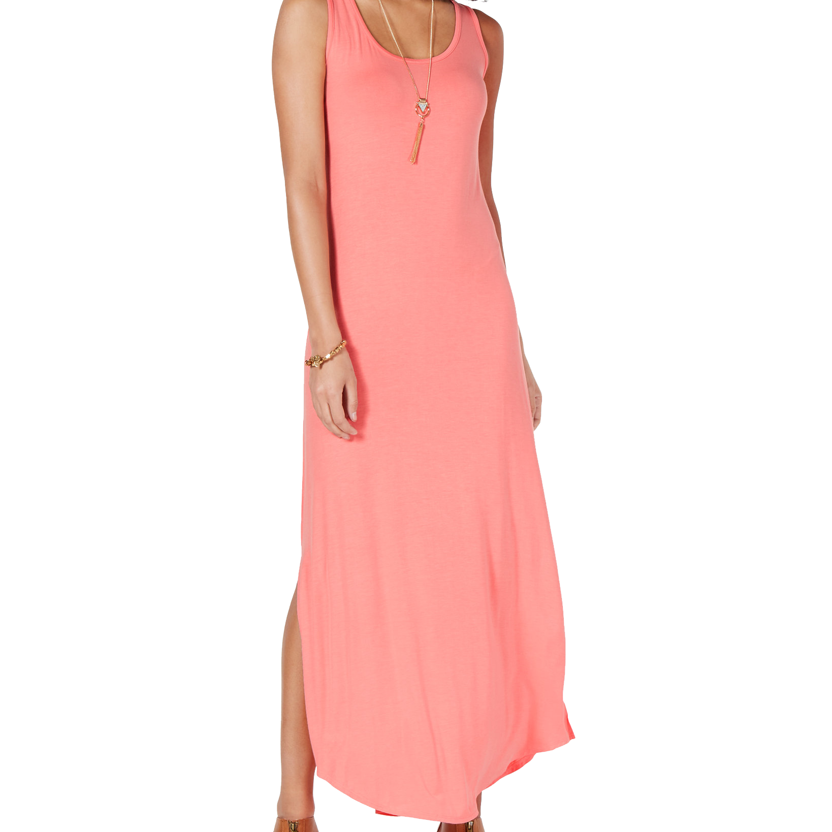 Style & Co Sleeveless Slit Maxi Dress Peach Berry