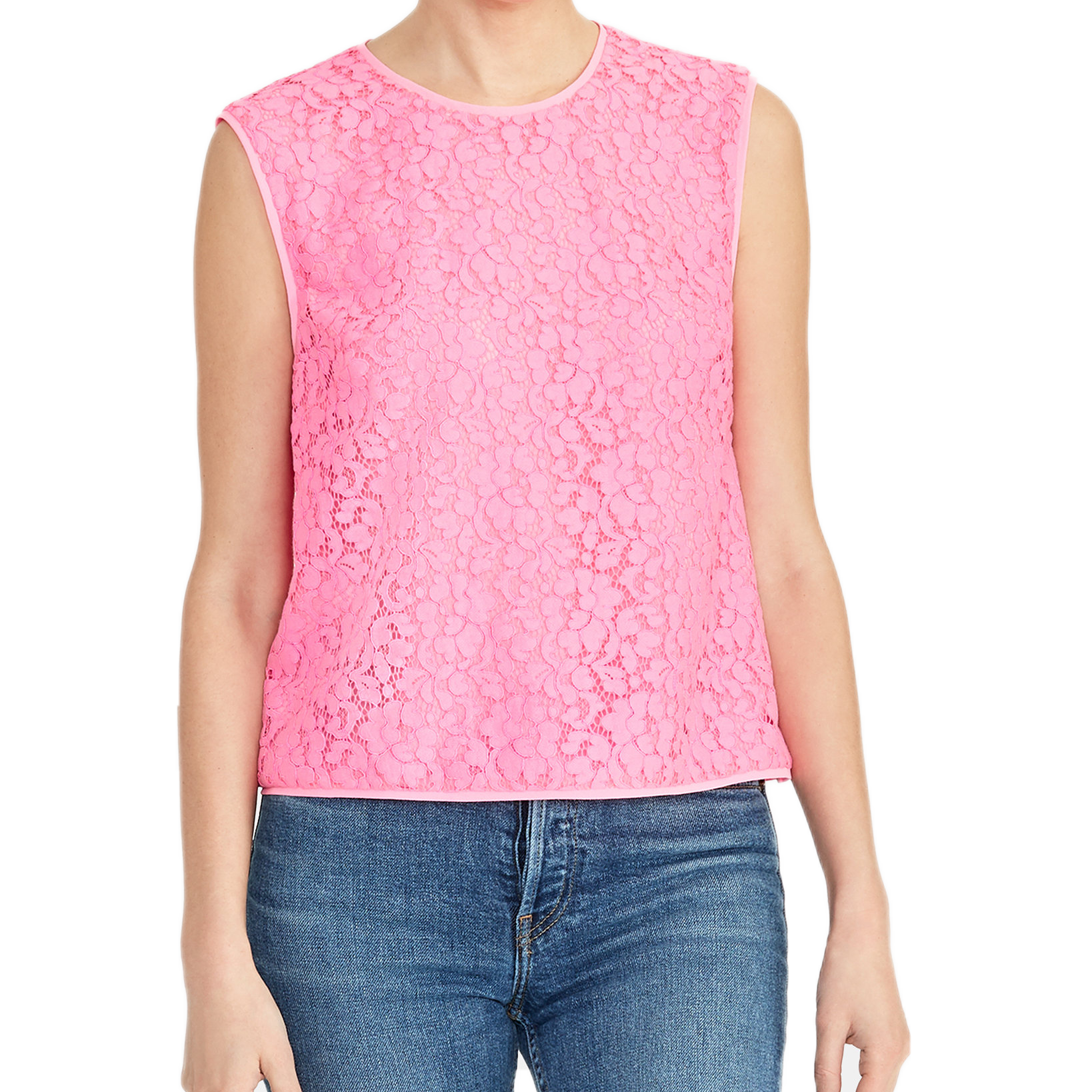 RACHEL Rachel Roy Women Addie Sleeveless Lace Top Neon Flamingo