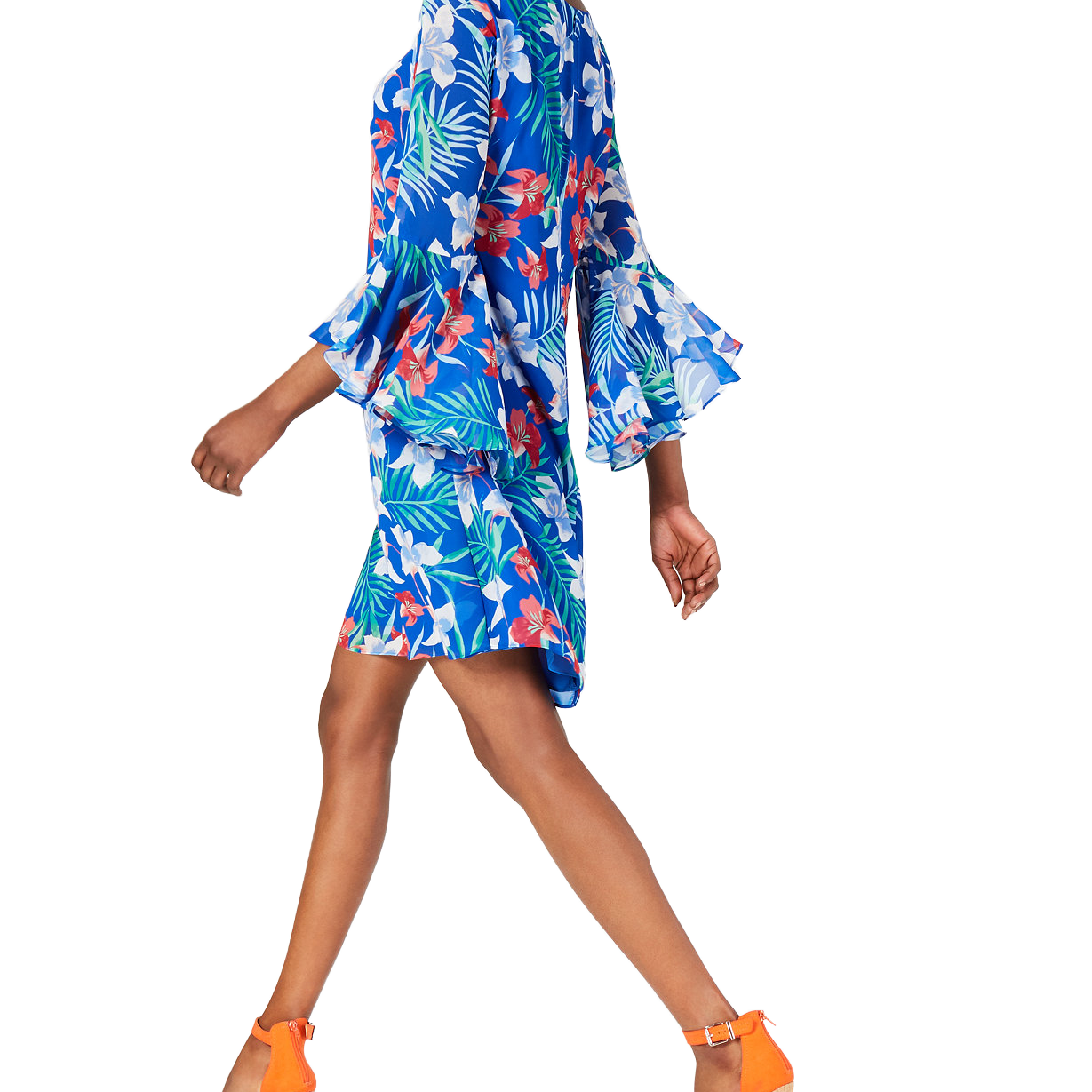 INC International Concepts Women Floral Chiffon Bell Sleeve Dress