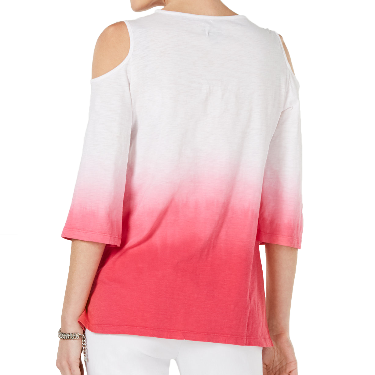 JM Collection Women Petite Cotton Embroidered Ombre Cold Shoulder Top