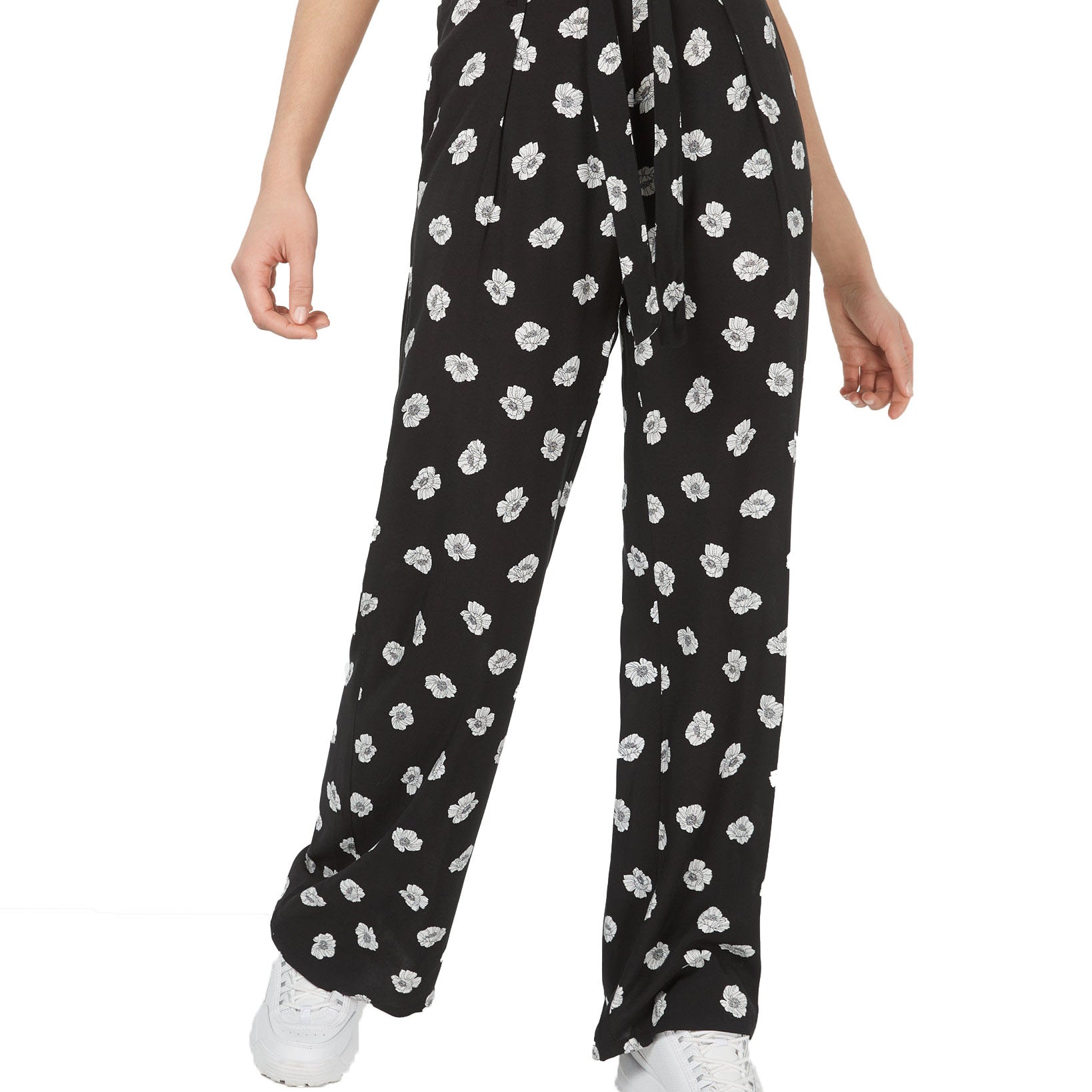 Be Bop Womens Printed Tie Waist Pants Black Ivory