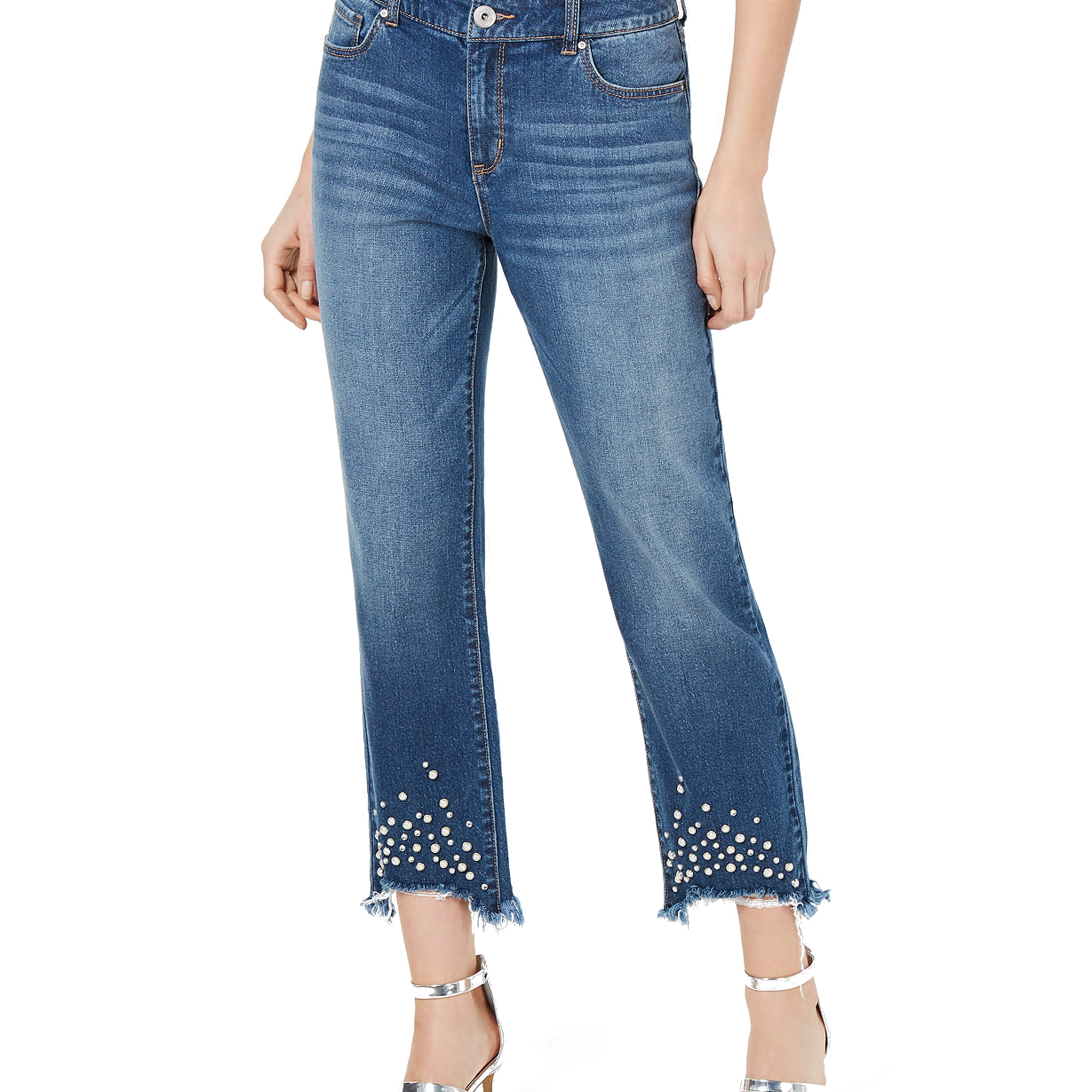 INC International Concepts Women Imitation Pearl Hem Curvy Ankle Jeans Midnight Indigo