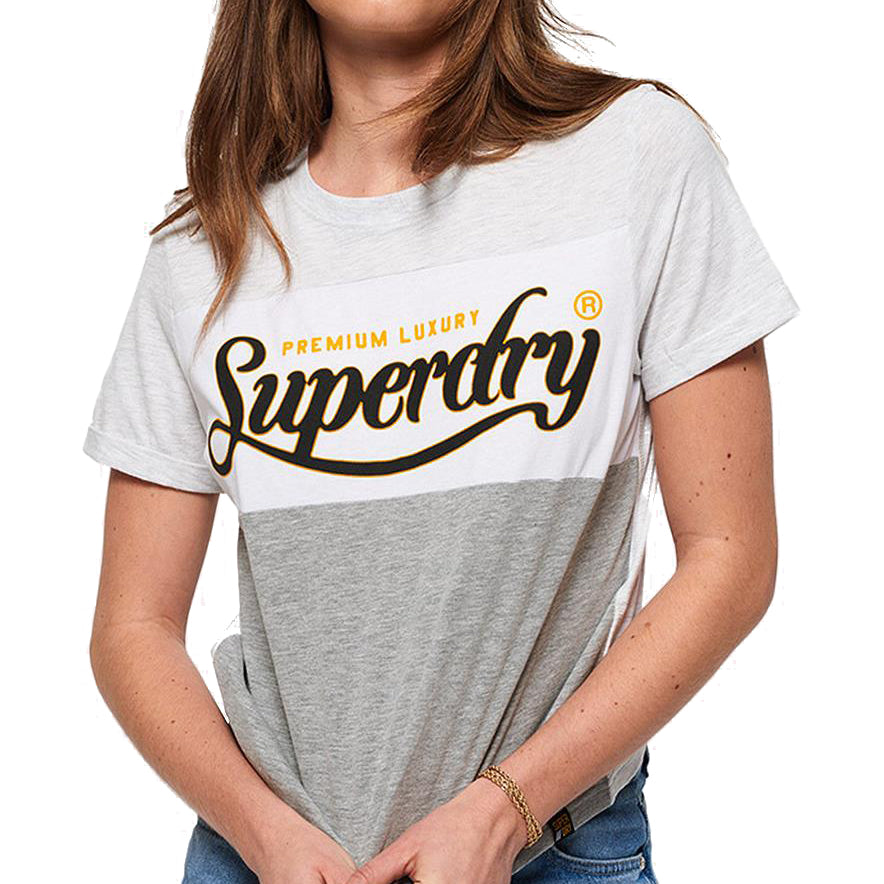 Superdry Women Cotton Colorblocked Graphic T Shirt Ice Marl