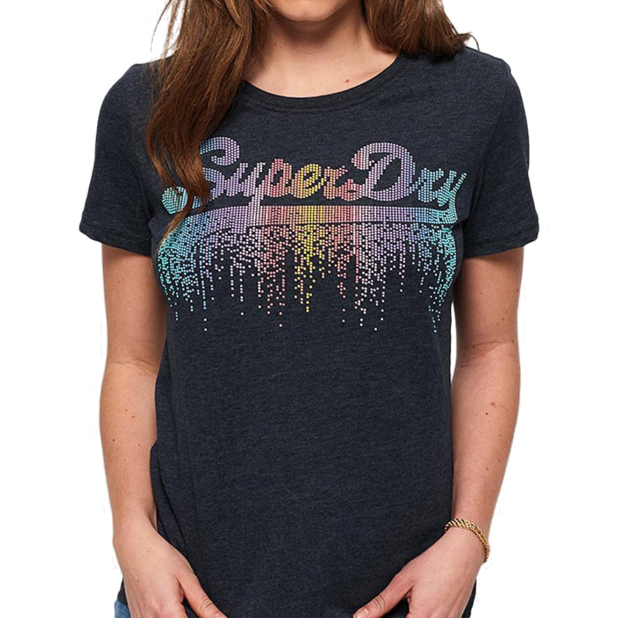 Superdry Women Cotton Vintage Logo Cascade T Shirt Eclipse Navy