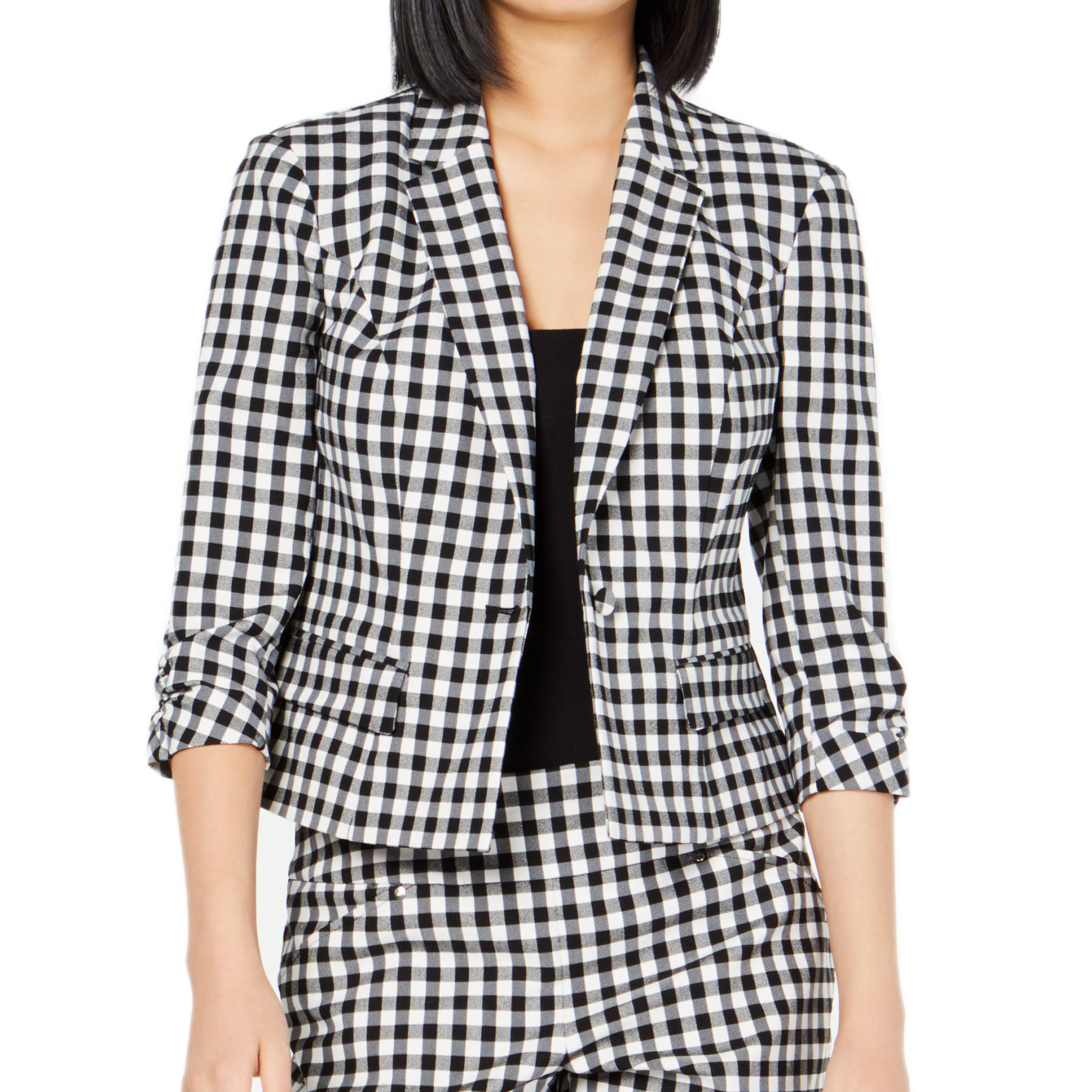 INC International Concepts Women Gingham Jacket Black Gingham
