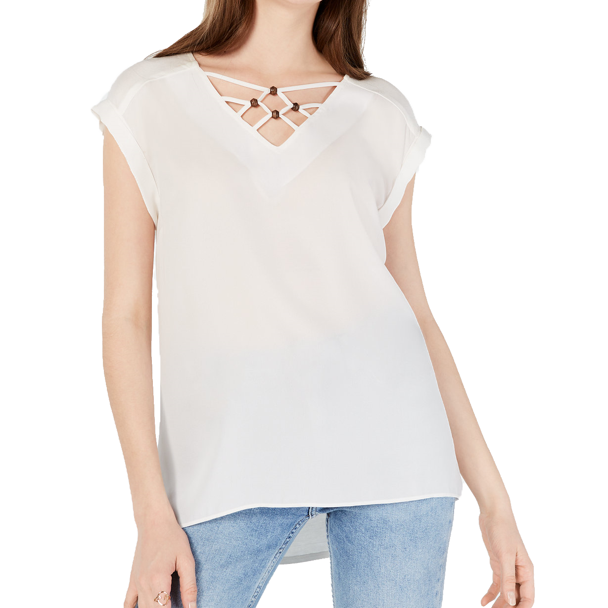 BCX Women Beaded High Low Top Off White
