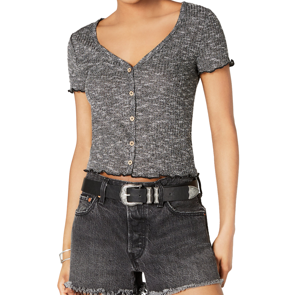 Crave Fame Women Lettuce Edge Crop Top Black