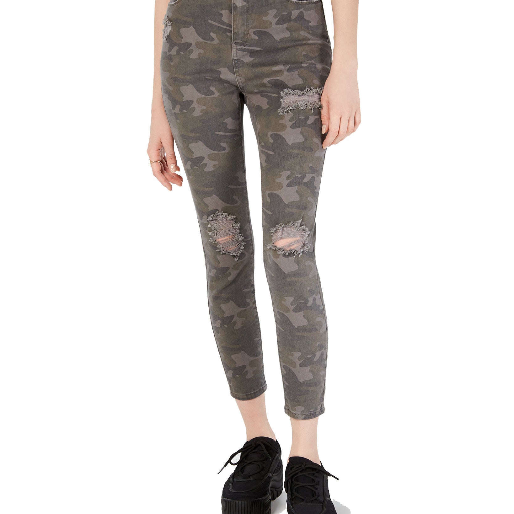 Vanilla Star Women Ripped Camo Print Skinny Jeans Washed Camo