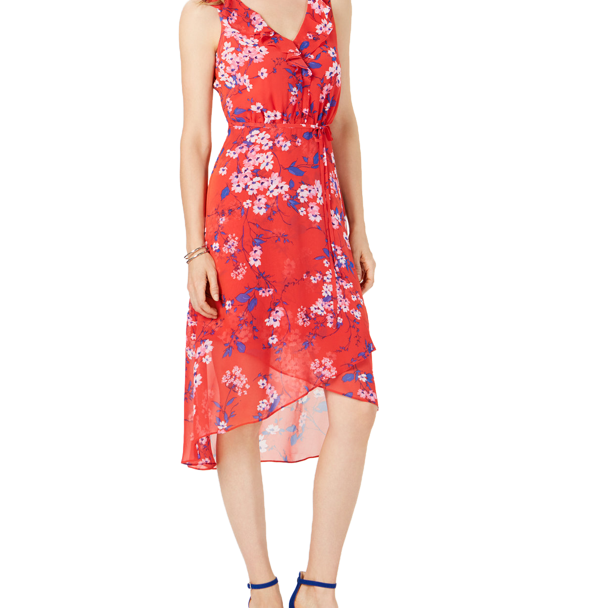 INC International Concepts Women Printed Faux Wrap Dress Apple Royal Red