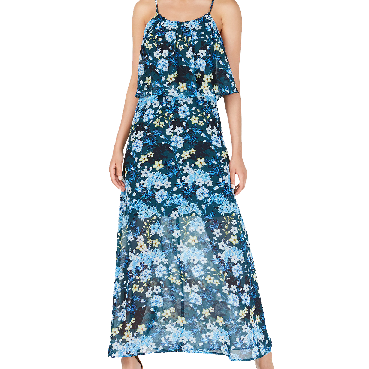 NY Collection Women Petite Popover Maxi Dress Teal Poppufleur