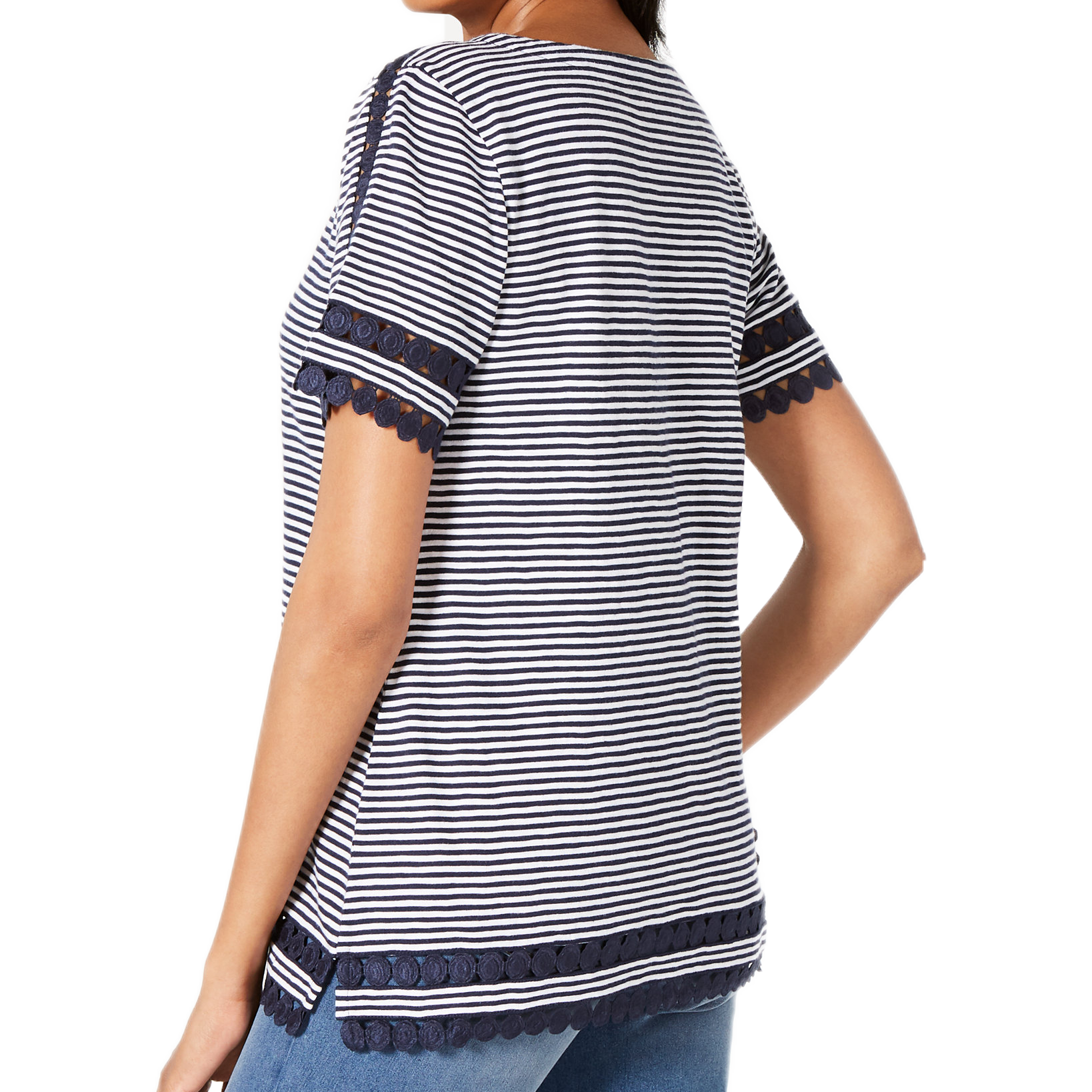 Charter Club Women Cotton Lace Trim Striped Top