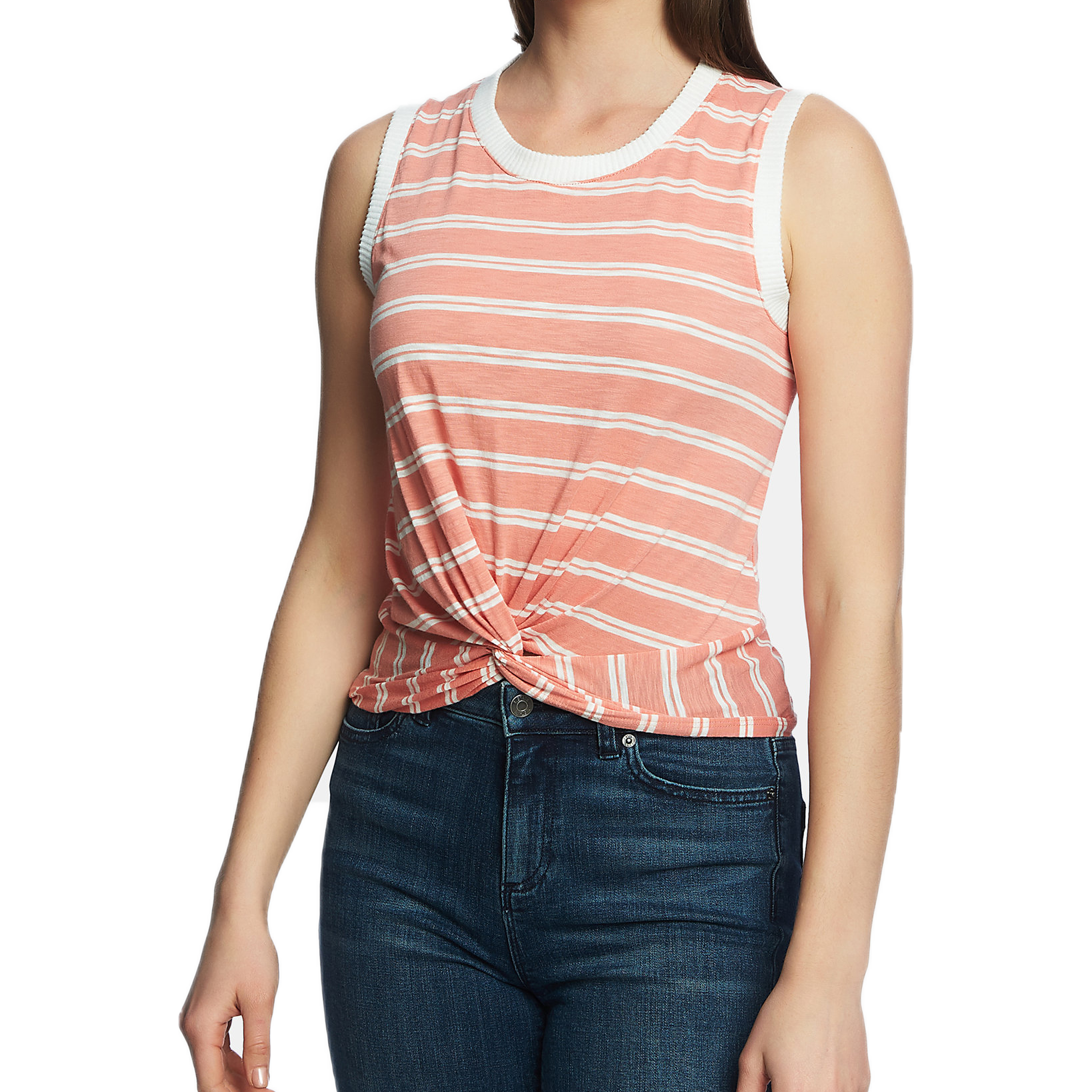 1.STATE Women Striped Twist Hem Top Coral Coast