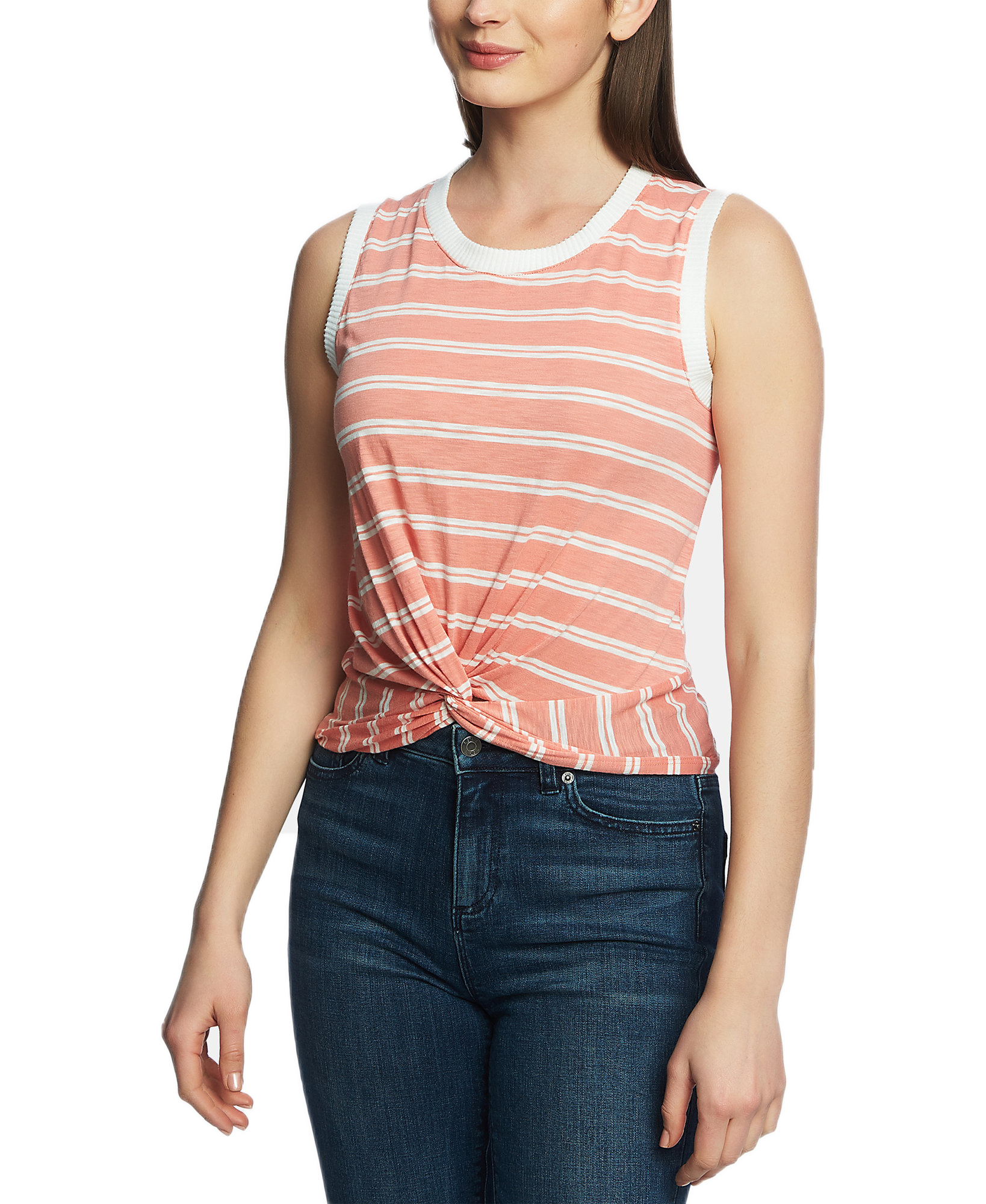 1.STATE Women Striped Twist Hem Top Coral Coast