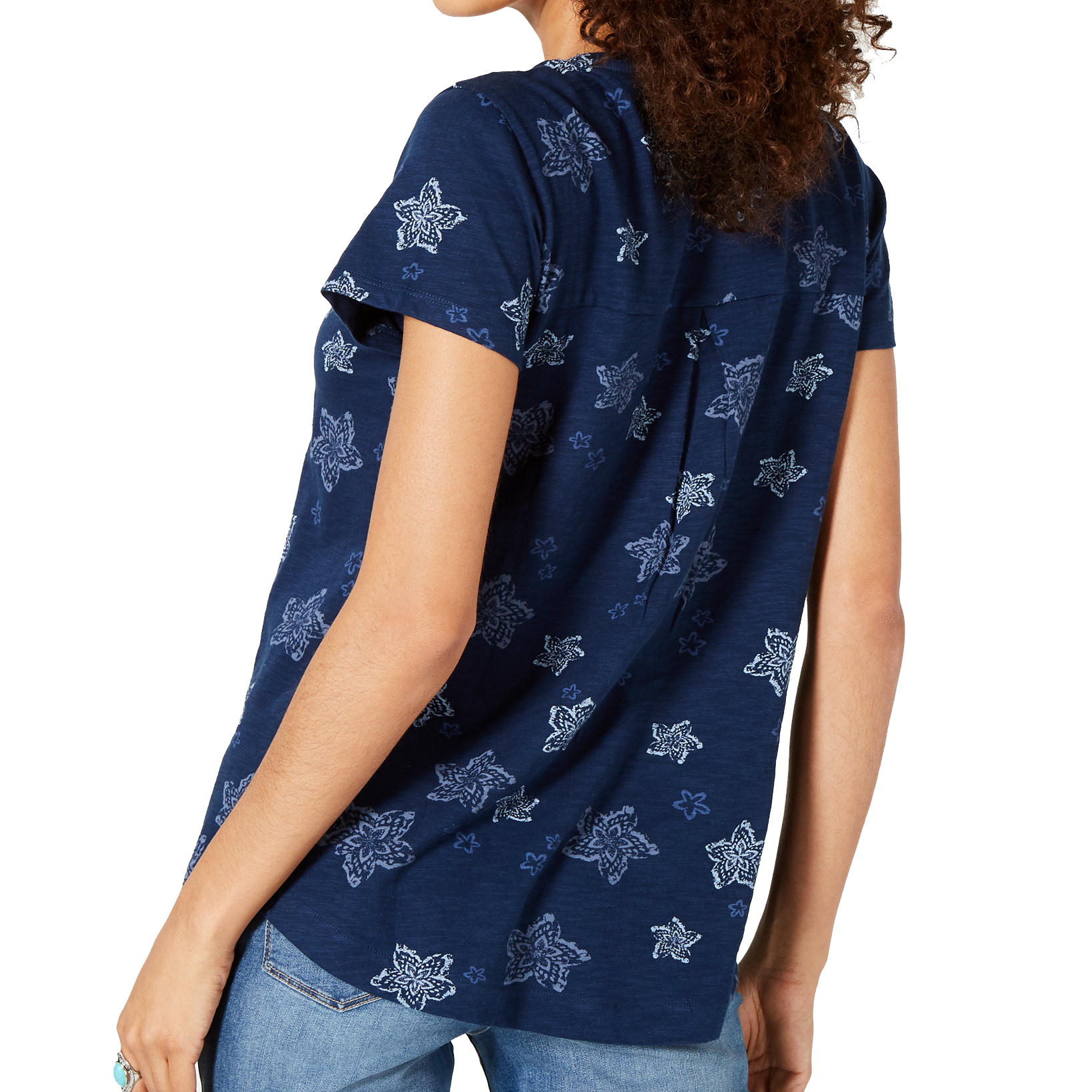 Style & Co Women Cotton Printed Scoop Neck Top