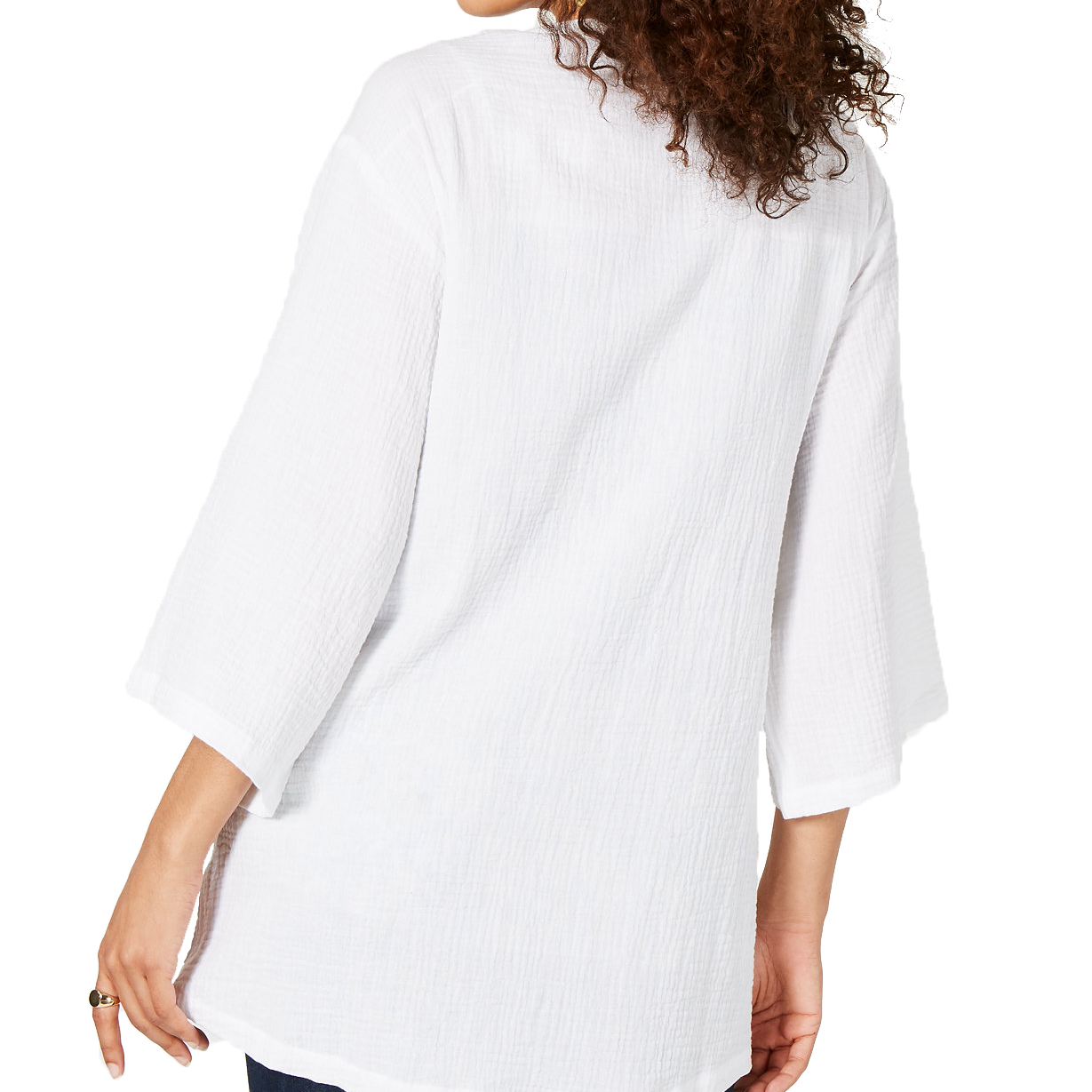 Style & Co Women Cotton Textured Lace Trim Kimono