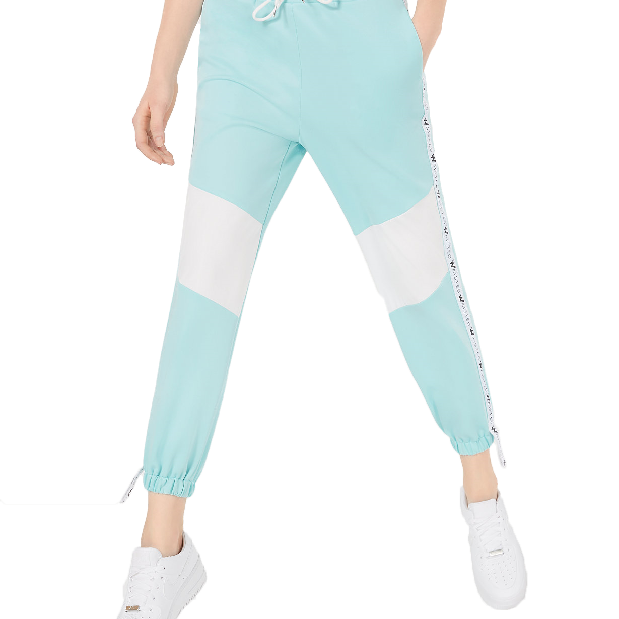 Waisted Women Colorblocked Jogger Pants Pastel Blue