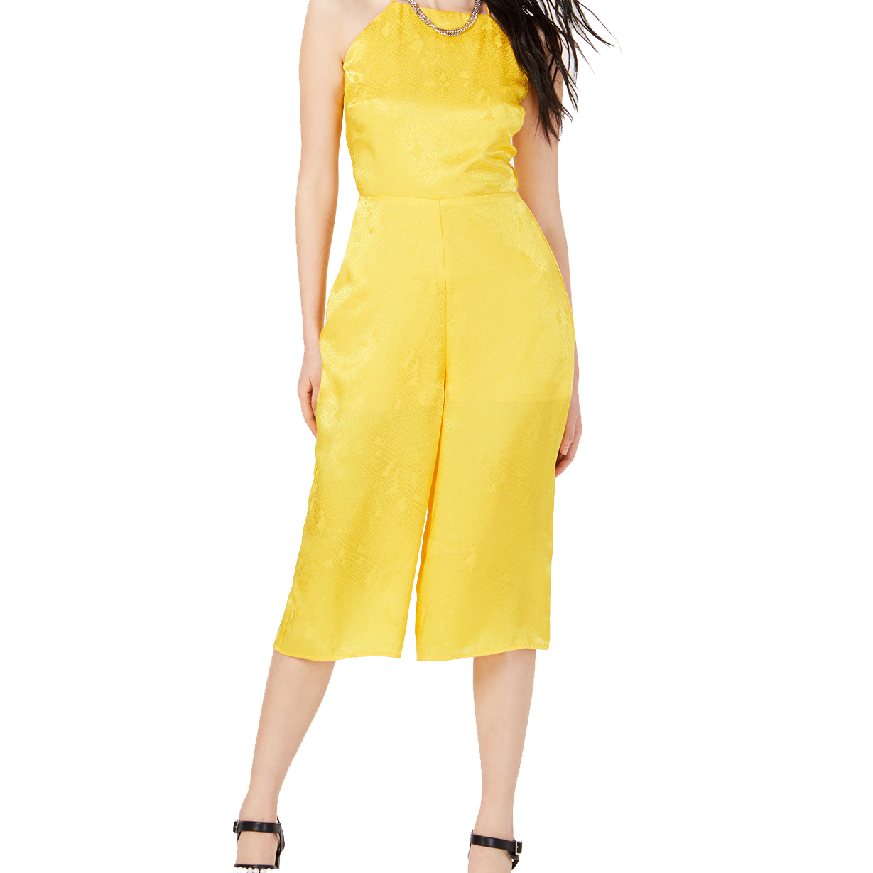 Material Girl Women Printed Gaucho Jumpsuit Lemon Chrome