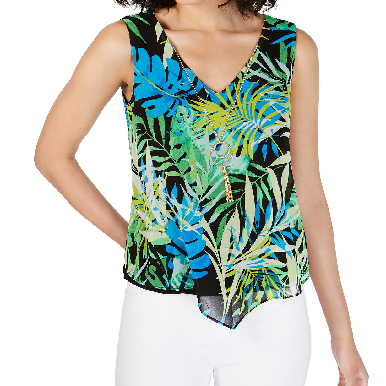 Thalia Sodi Women Necklace Tank Top Palm Print