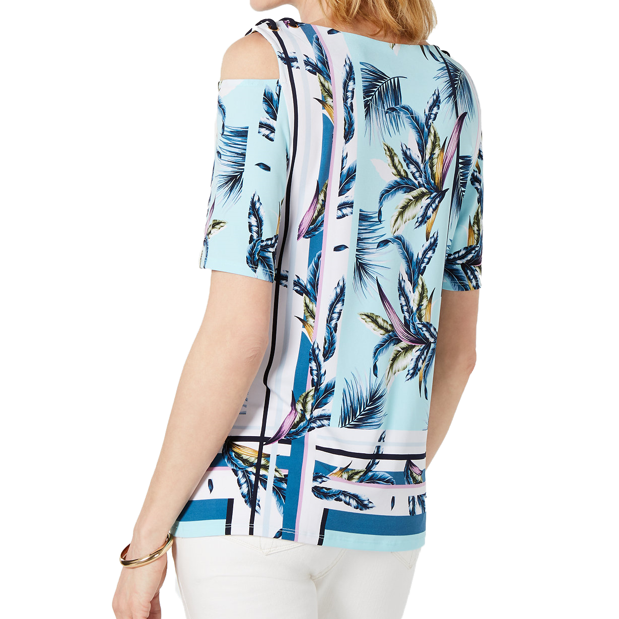 JM Collection Women Cold Shoulder Grommet Top