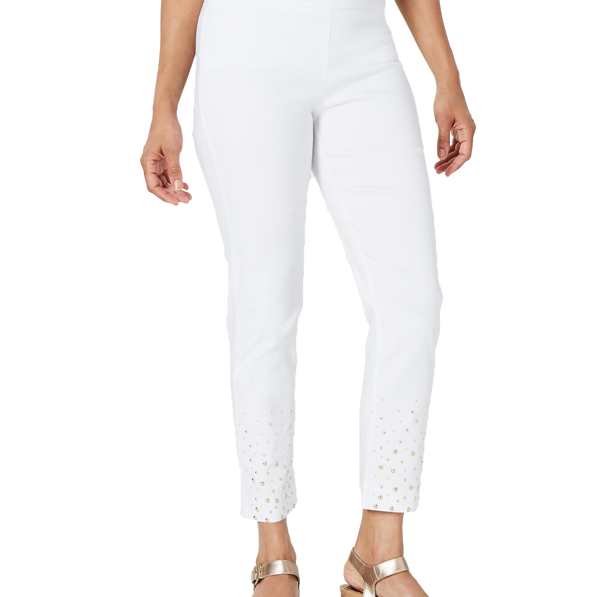 JM Collection Women Embellished Pull On Pants Bright White