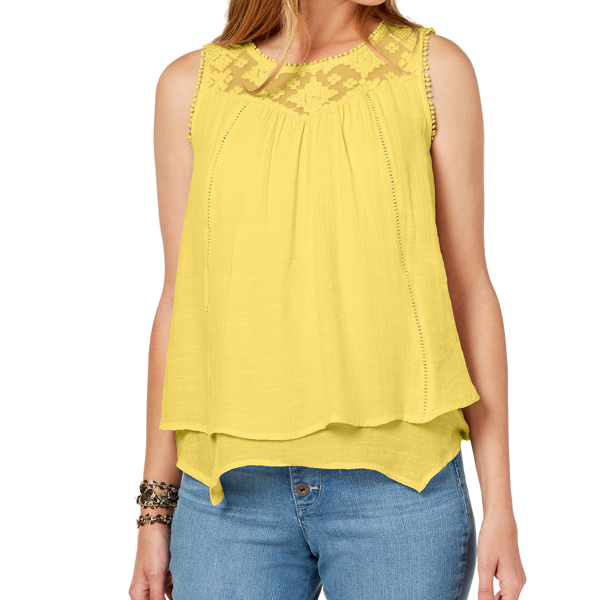 Style & Co Women Lace Trim Swing Top Sunny Isles