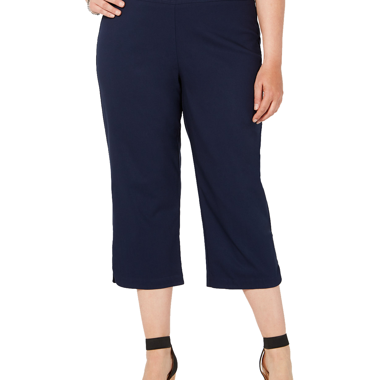 JM Collection Women Plus Rhinestone Embellished Capri Pants Intrepid Blue