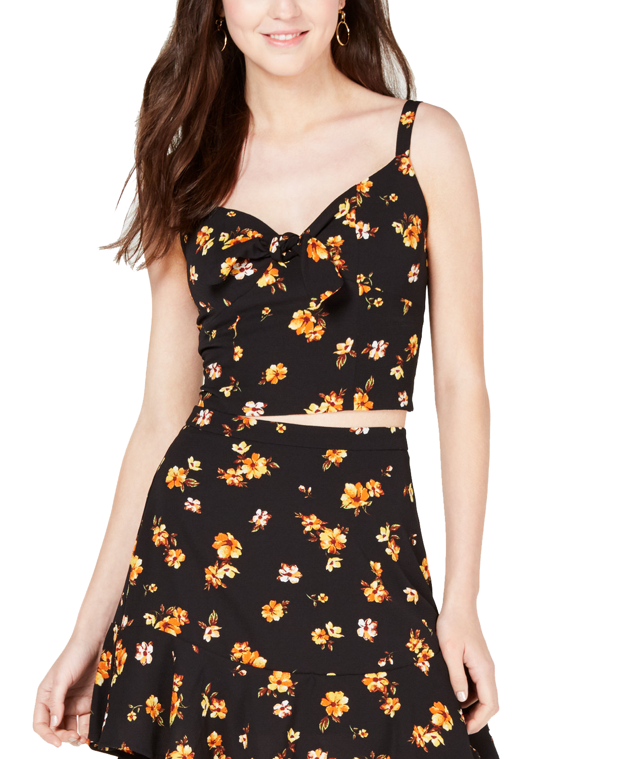 Gypsies & Moondust Women Printed Tie Front Top Black