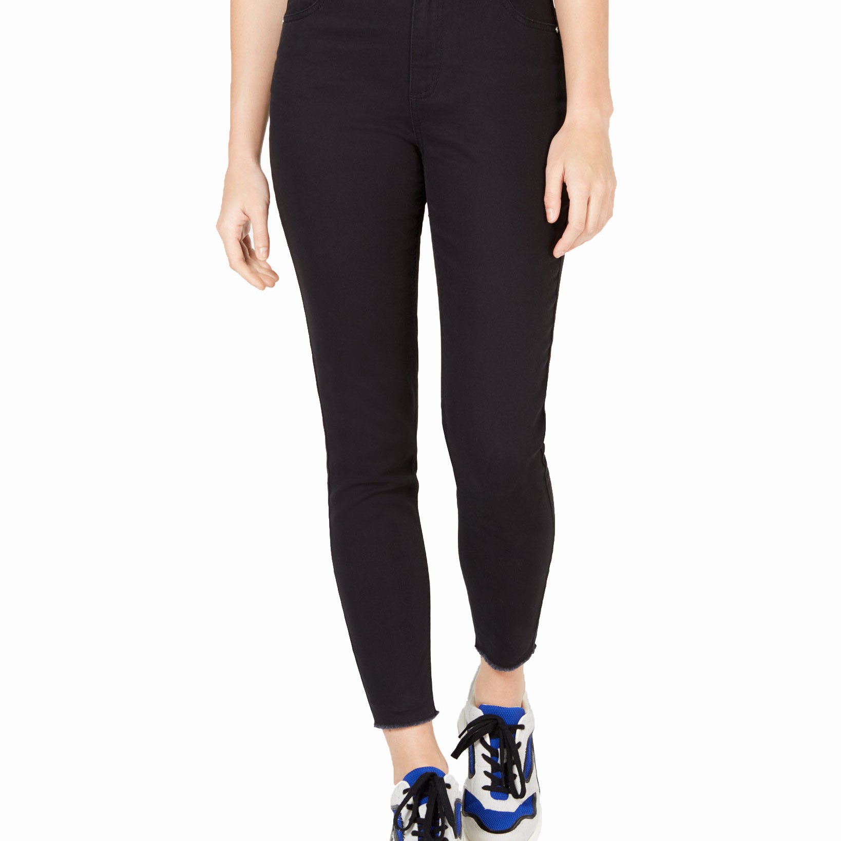 Tinseltown Colored High Rise Raw Hem Skinny Jeans Black Wash