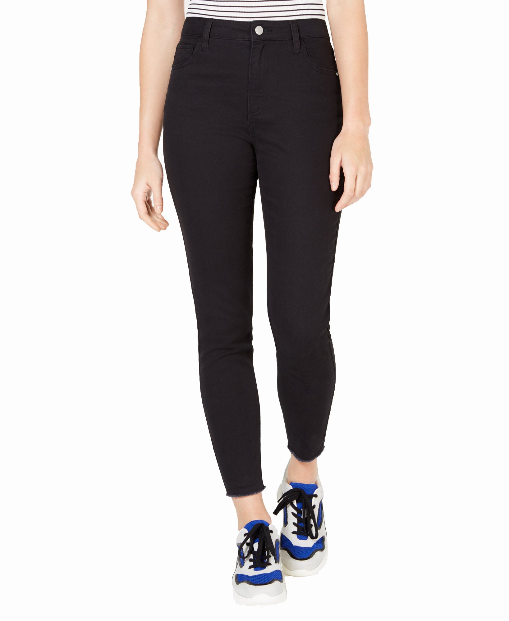 Tinseltown Colored High Rise Raw Hem Skinny Jeans Black Wash