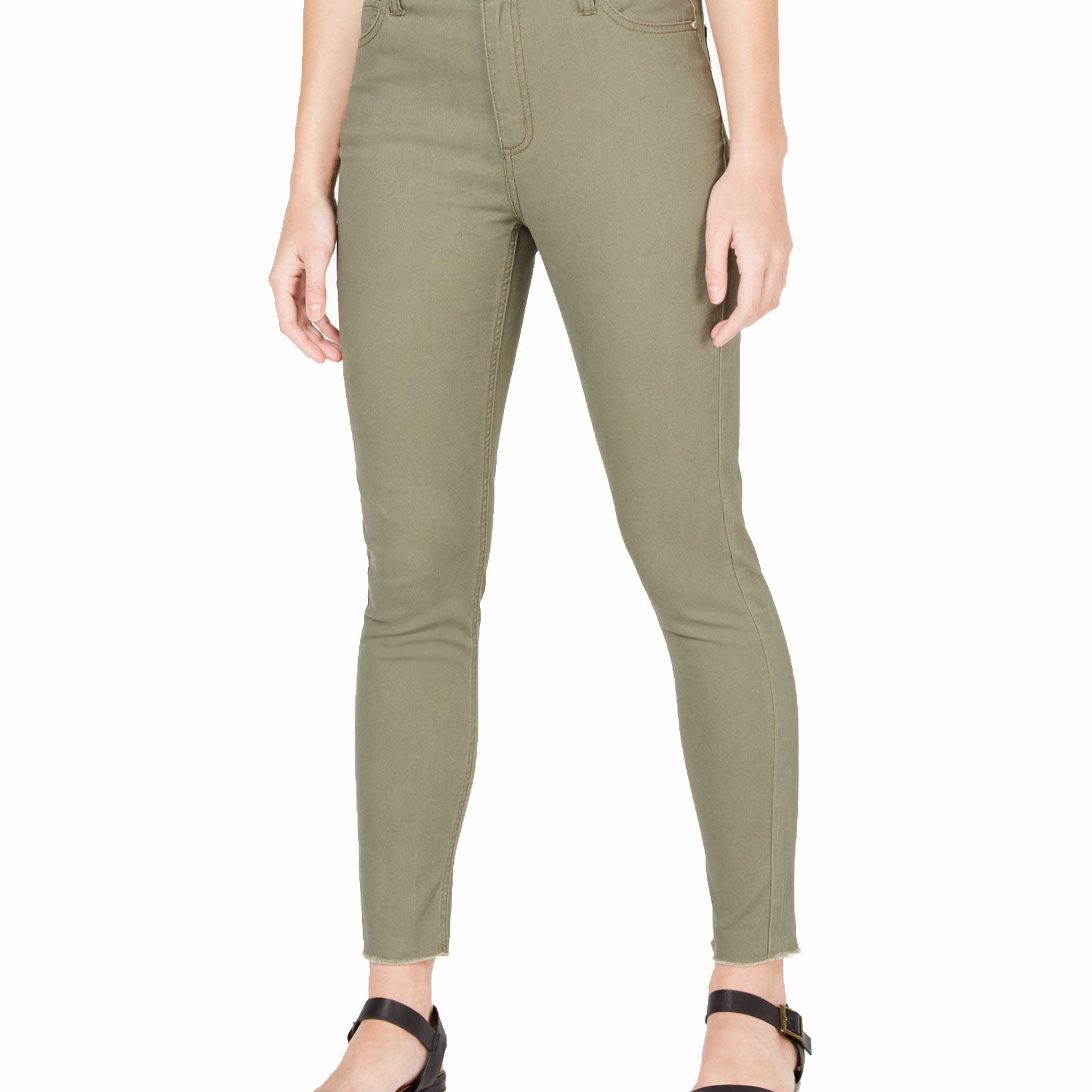 Tinseltown Colored High Rise Raw Hem Skinny Jeans Dusty Olive