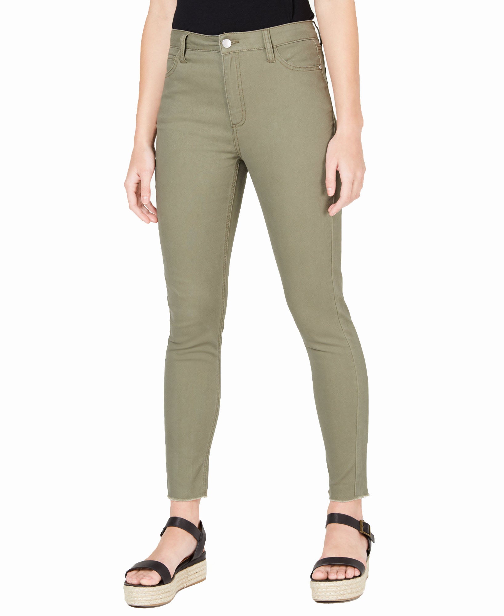 Tinseltown Colored High Rise Raw Hem Skinny Jeans Dusty Olive
