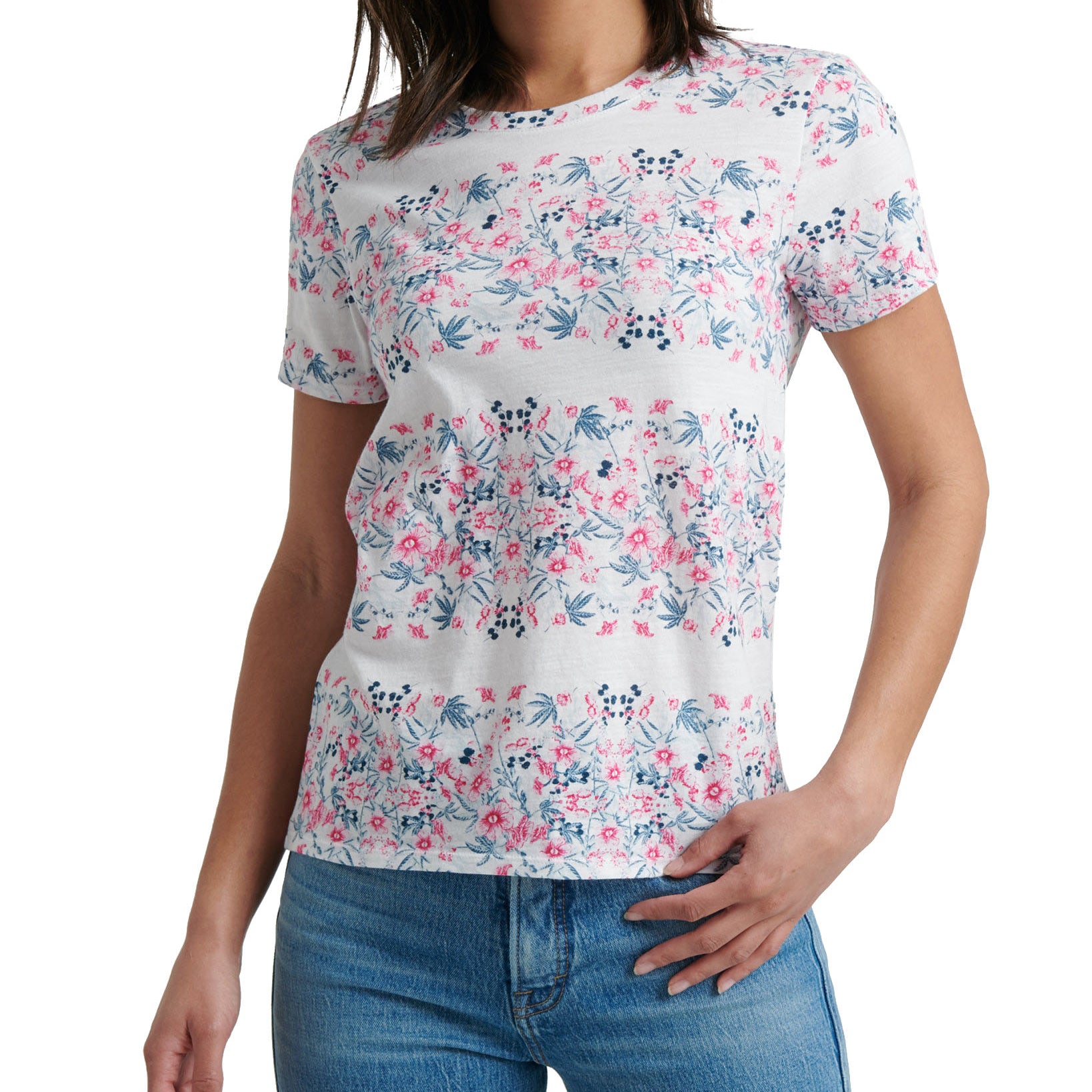 Lucky Brand Women Cotton Botanicals Print T Shirt White