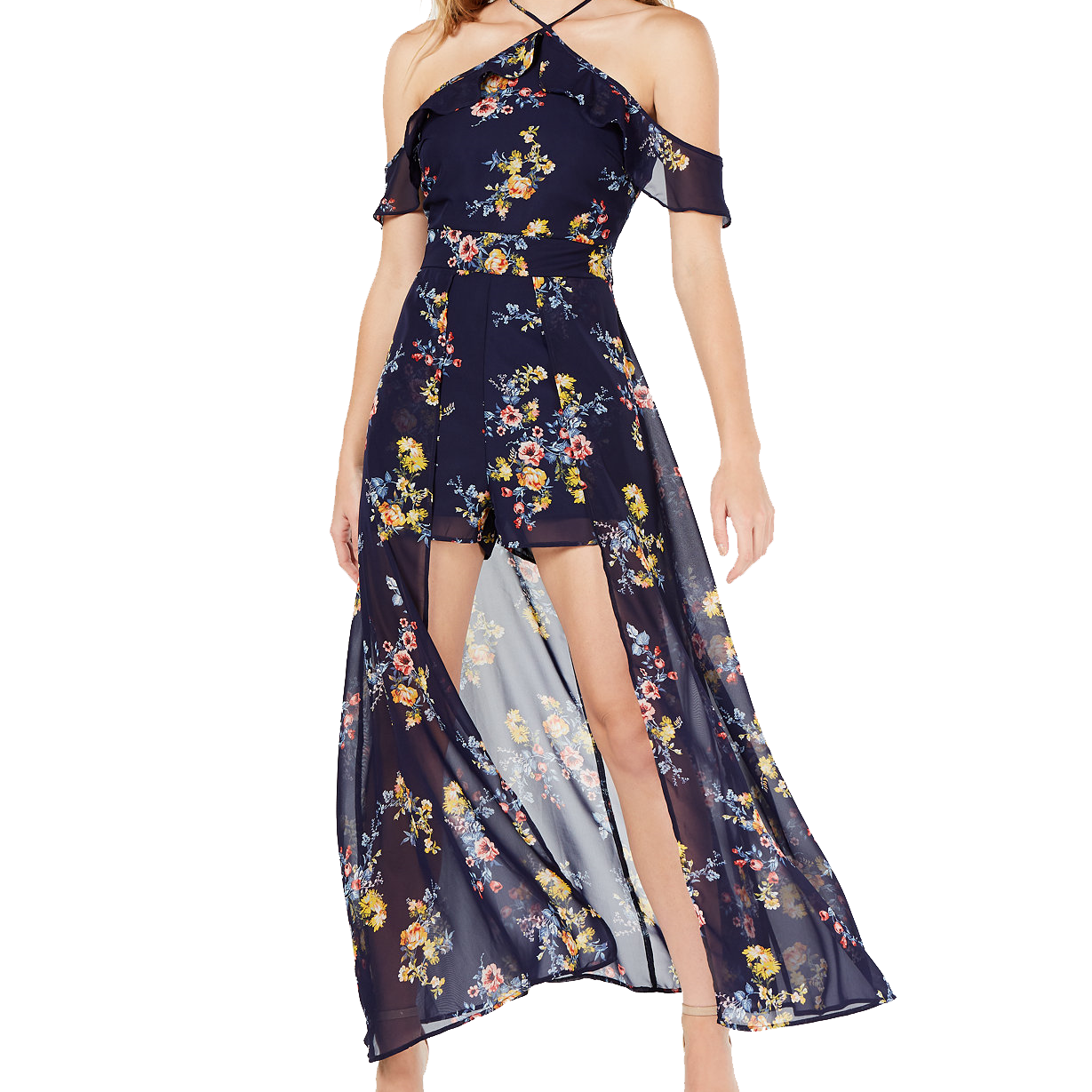 Material Girl Women Off The Shoulder Romper Dark Floral