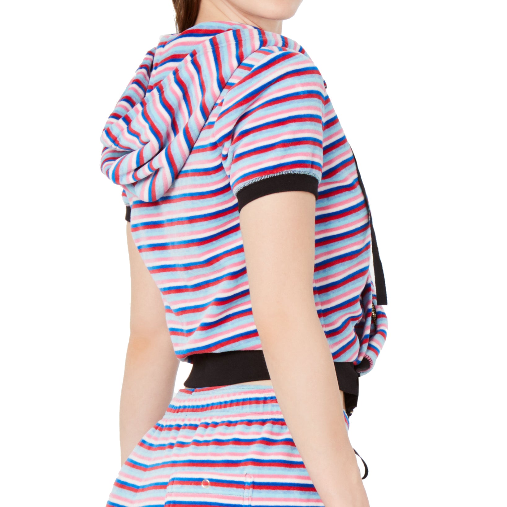 Juicy Couture Women Striped Cropped Zip Hoodie