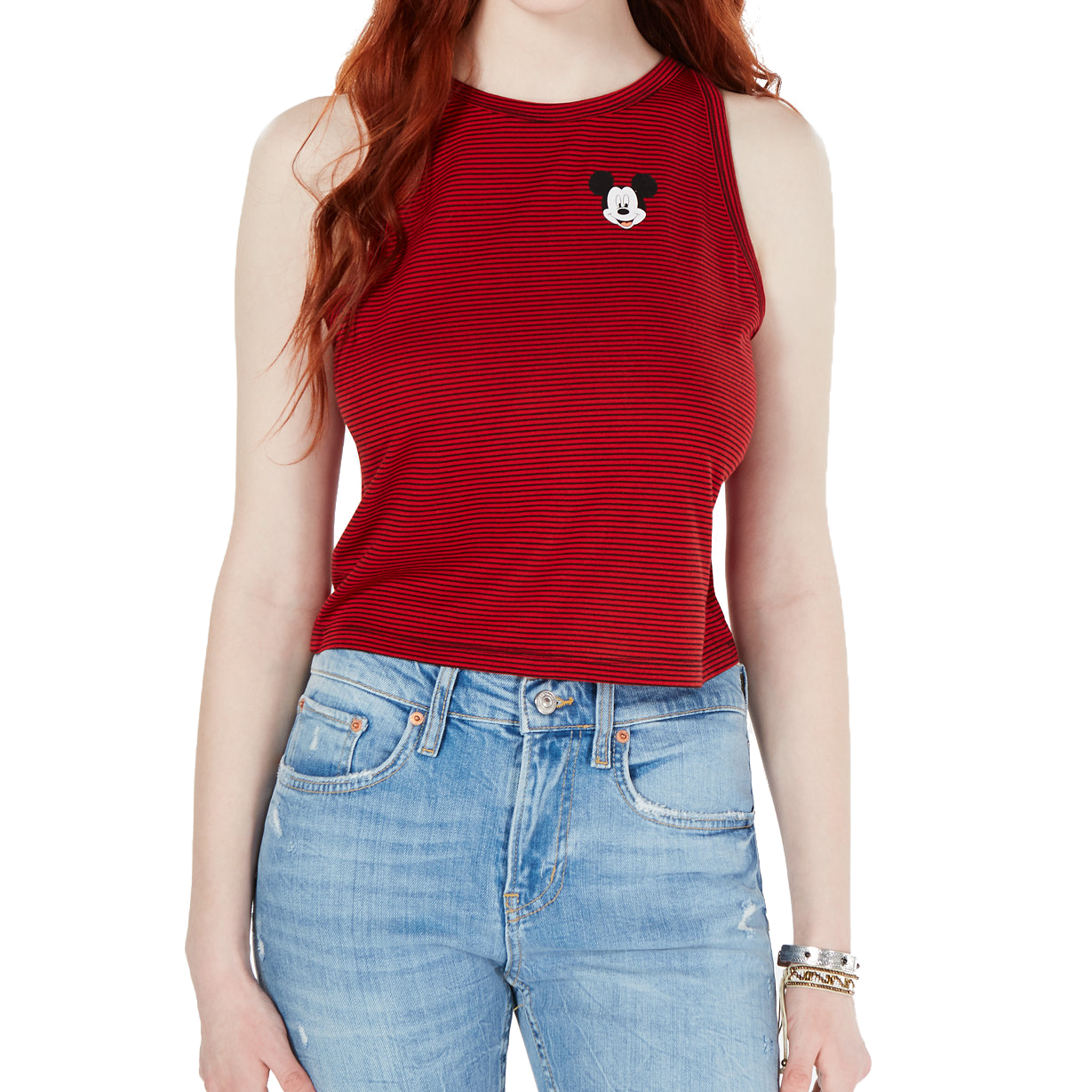 Freeze Women Disney Mickey Mouse Striped Graphic Tank Top Red