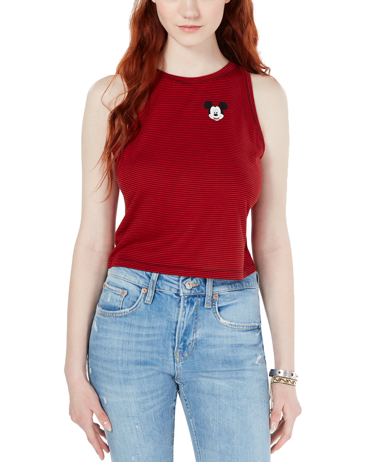 Freeze Women Disney Mickey Mouse Striped Graphic Tank Top Red