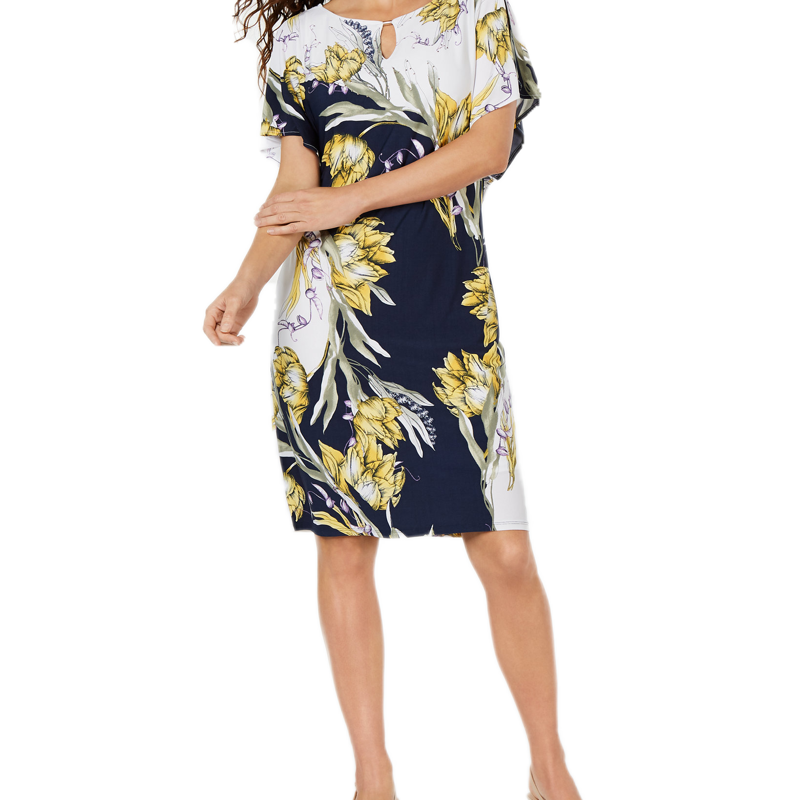 JM Collection Women Printed Embellished Flutter Sleeve Dress Amalfi Wonder