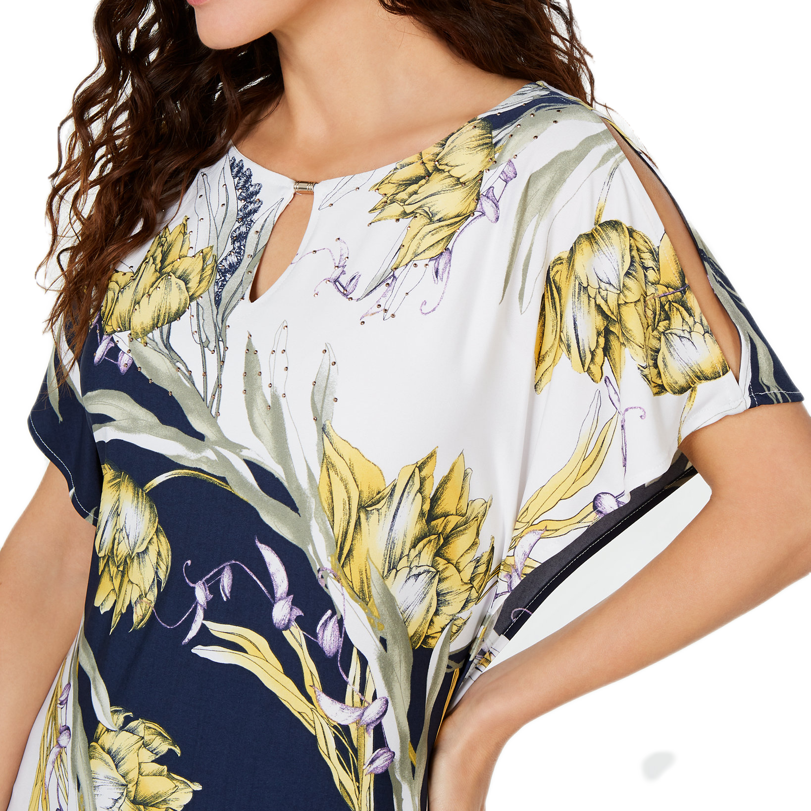 JM Collection Women Printed Embellished Flutter Sleeve Dress