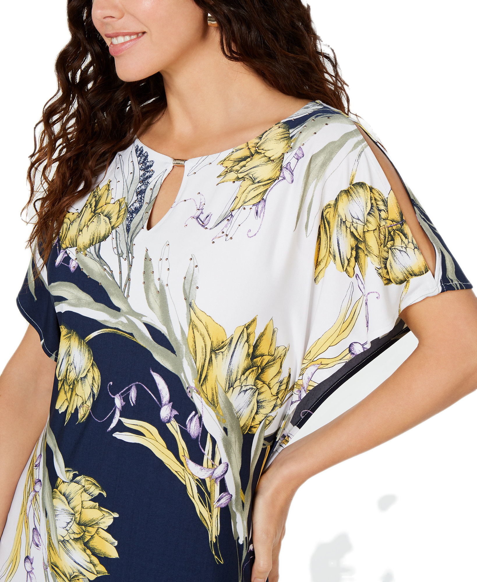 JM Collection Women Printed Embellished Flutter Sleeve Dress
