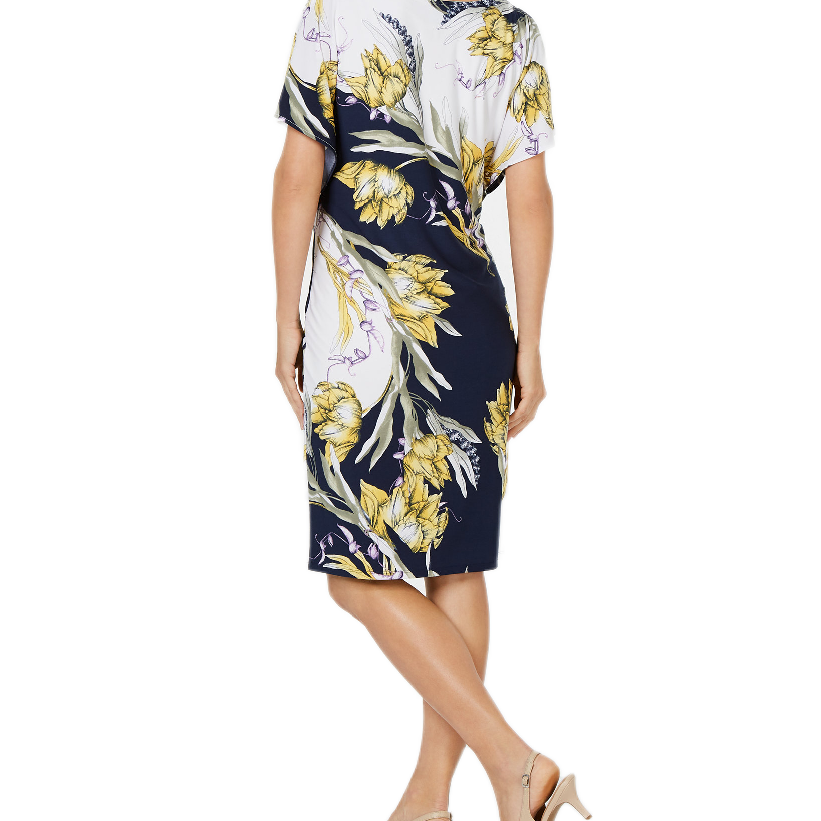 JM Collection Women Printed Embellished Flutter Sleeve Dress