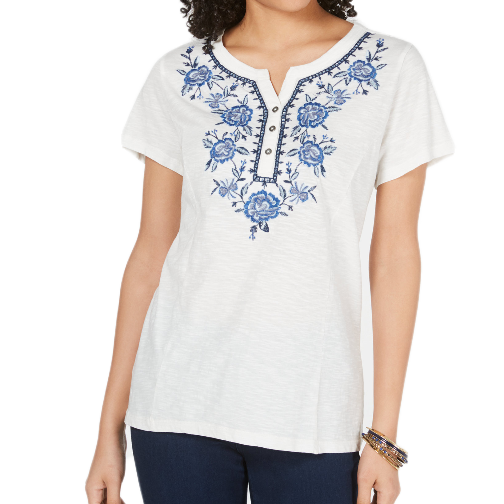 Style & Co Women Cotton Embroidered Top Winter White